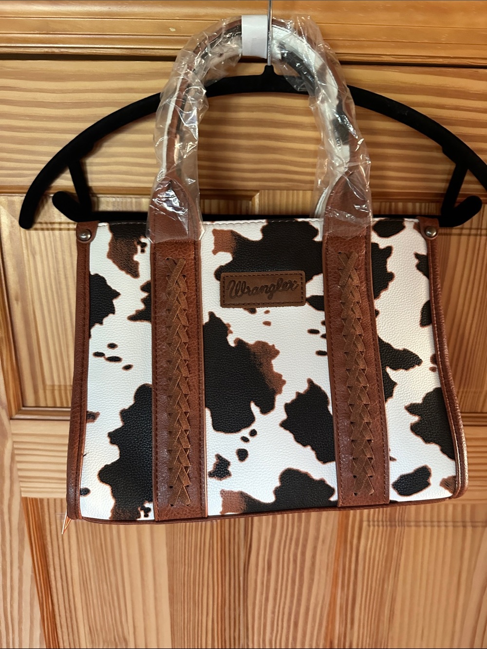 Wrangler Brown & White Cowhide-Print Women’s Carryall Tote NWT